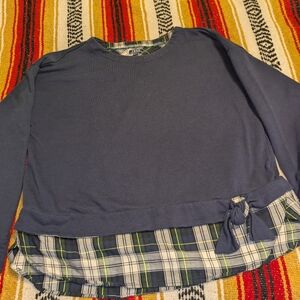 IZOD XXL Layered Look Sweatshirt Plaid Hem Navy Blue